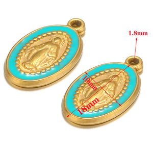 จี้รูปวงรีพระแม่มารี |   จี้เคลือบทอง 18K PVD บนสแตนเลสสตีลลายคริสเตียนเคลือบเงา |   การทำเครื่องประดับ DIY สุดฮิตสำหรับเด็ก - Product Image 4