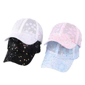Rue nouvelle mode Polyester dentelle maille paillettes décoration fleur conception respirant Sports de plein air voyage casquette de Baseball - Product Image 1