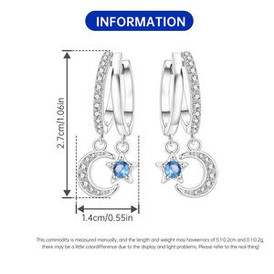Nuevos pendientes de doble anillo con circonitas de corte redondo en latón blanco de la serie cielo estrellado, con diseño de estrella y luna, para mujer, joyería romántica. - Product Image 5