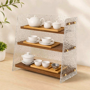 Acrylic Cup <b>Storage</b> Rack Wood Color Multifunction Coffee Tea <b>Tools</b> Tabletop Organizer - Product Image 4