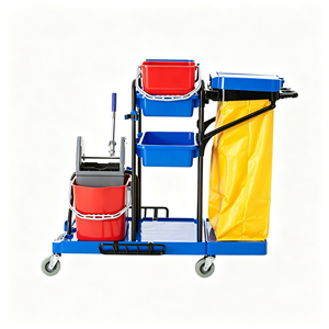 Chariot de nettoyage commercial pour hôtels et hôpitaux, chariot de conciergerie avec seaux amovibles, support à déchets, étagère multi-niveaux, silencieux - Product Image 6