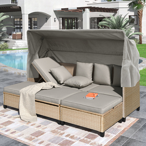Ensemble de canapé de patio <span class=keywords><strong>TOPMAX</strong></span> en résine tressée anti-UV 4 pièces avec auvent rétractable, coussins et table relevable - Marron - Product Image 1