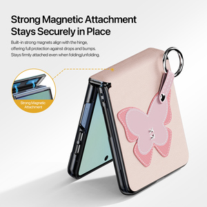เคสโทรศัพท์แบบพับได้เต็มจอสำหรับ Z Flip8, หนัง PU พร้อมที่วางแหวนและสายคล้อง, เคสแบบแม่เหล็กดีไซน์ใหม่ - Product Image 3