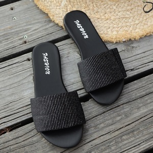 Sandales plates à lanières larges et rayures scintillantes, à enfiler, à bout ouvert, pour l'intérieur et l'extérieur, chaussures d'été pour la plage - Product Image 4