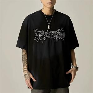 Custom Logo Cotton Splicing Dirty Heavyweight T-Shirt Graphic Oversized Tee Vintage Acid <b>Washed</b> Patchwork Boxy T-Shirt Men - Product Image 3