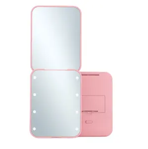Günstige Tasche Make-up Spiegel Handheld Mini Kosmetik spiegel mit 8 LED-Leuchten gefaltet schönen Spiegel