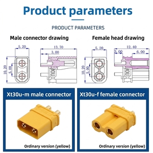 ขั้วต่อ XT30U รุ่นอัปเกรด ขนาด 2 มม. ชุบทอง UL94-V0 หัวเสียบแบตเตอรี่แบบตัวผู้และตัวเมีย สำหรับโดรน UAV และระบบจ่ายไฟ - Product Image 6