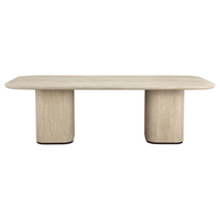 Table à manger en marbre travertin naturel Dream Home, plateau rectangulaire aux coins arrondis, deux bases épaisses, table à manger moderne pour villa