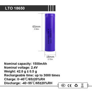 טעינה מהירה ובטוחה יותר 2.4v <span class=keywords><strong>lto</strong></span> <span class=keywords><strong>18650</strong></span> 1500mah תאי סוללה עם מחזור 3000-40c ל 65c טמפרטורת הפעלה עבור כלים - Product Image 3
