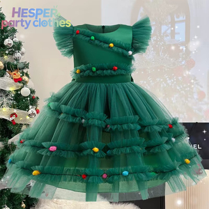 HESPER Kids Green Elf Performance Show Fancy Princess Dress Birthday Formal Baby Girls Christmas Tree Tulle Dresses for Party - Product Image 2