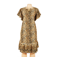 Gaun Kasual Musim Panas Wanita Ukuran Besar Model Eropa Amerika Motif Leopard Bunga Bahan Chiffon Spandex Oversize 3/4 dari Stock Factory Sweet