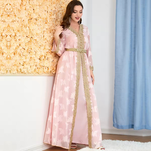 Women Moroccan Kaftan <b>Abaya</b> Golden Lace Dress Embroidered Islamic Ramadan Eid Dress Arabic Dubai Muslim <b>Prayer</b> Robe - Product Image 5