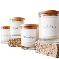 Bougie parfumée en verre FTQS avec couvercle en bois, parfum vanille caramel chai latte, cadeau, décoration d'intérieur, vente en gros, OEM, étiquette privée