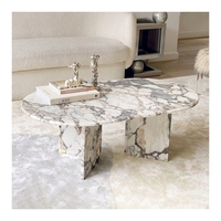 Nouvelle conception de table basse rectangulaire ovale géante en marbre Calacatta Viola, meubles de salon en pierre naturelle de luxe