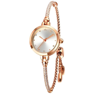 Montre élégante pour femme, style bracelet, quartz, couleur or rose, incrustation de cristaux, fermoir coulissant réglable, montre élégante et tendance - Product Image 3