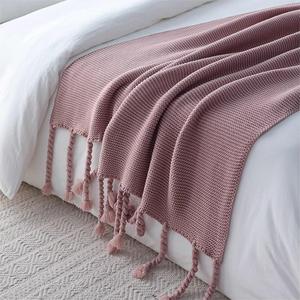 Manta de punto de tiro de alta calidad Manta de punto de color sólido con borlas - Product Image 5