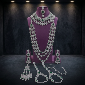 Elegant High Quality <b>SILVER</b> Plated Bridal Engagement Wedding Anniversary Party Gift Ethnic Fashion Rhodium Plated Jewelry Set - Product Image 2