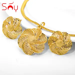 Stylish Quality Jewelry set Dubai chunky Wide wedding 18k gold plated cheap necklace and earring jewelry collection