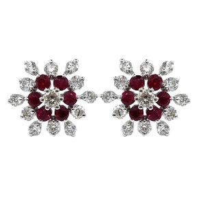 Boucles d'oreilles clous vintage en or blanc massif 18 carats KOK, taille brillant, avec diamants véritables sertis à griffes, pour mariage et soirée, pour femme - Product Image 1