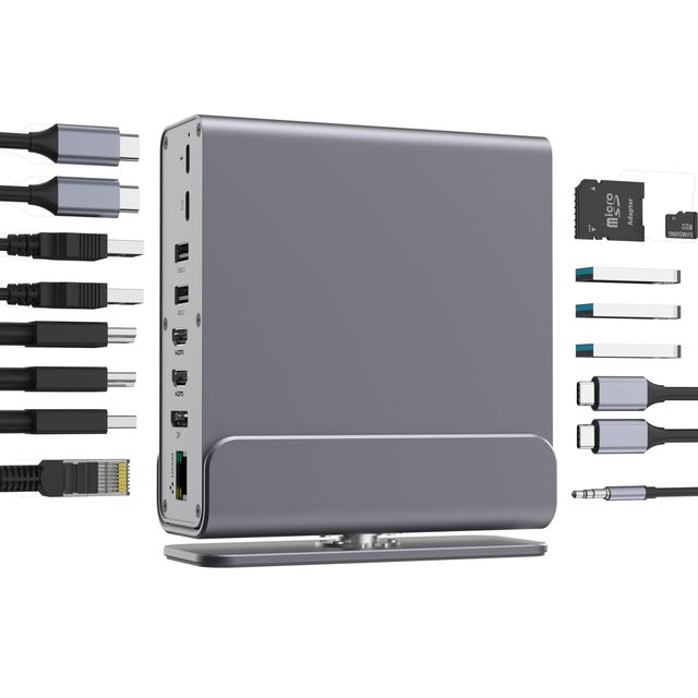 Vertical Desktop Type c Docking Station Dual HD 4k Support MST Aberration 16 in 1 Type c Hub Type c Docking Station for macbook
