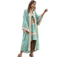 Vente en gros de vêtements de plage d'été pour dames Ensemble 3 pièces de vêtements grande taille pour femmes Robe décontractée à imprimé floral Longue couverture Kimono Cardigan