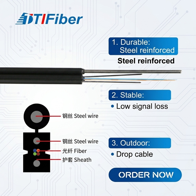 FTTH Self Supporting Drop Cable G657A LSZH 1 2 4 Core Singlemode Bow Type Flat Fiber Optic Wire Aerial Duct Indoor Outdoor