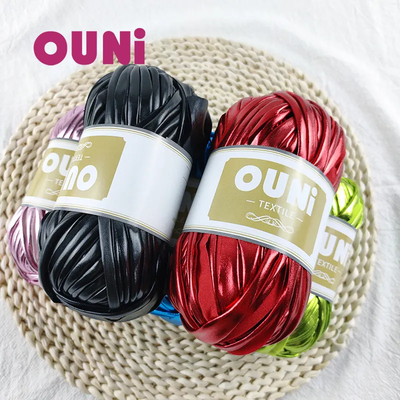 100 gram mỗi quả bóng 3 mm chiều rộng ouni thương hiệu chấp nhận in nhãn của bạn Kim loại áo thun sợi cho đan Túi xách tay