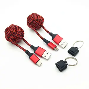 Hot Koop Nylon Stoffen Gevlochten Bal Vorm Chinese Knoop Sleutelhanger 2A Type C Usb Data Kabel Voor Android