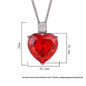 Trendy 20*20mm Heart Cut Red Cubic Zirconia Eco-friendly <b>Copper</b> Heart Pendant Link <b>Chain</b> Necklace Unisex Wear Bulk Supply - Product Image 6