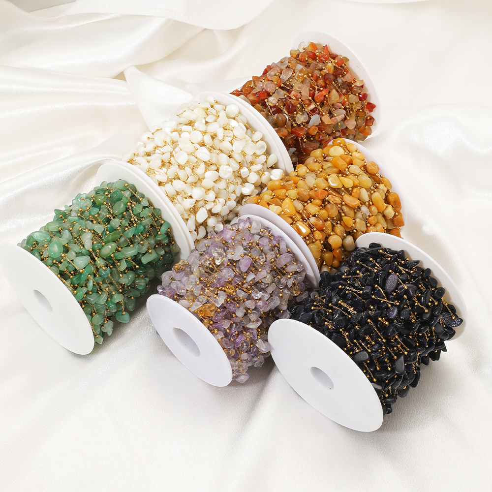 Wholesale Natural Stone Chain 4-10mm Stone Chain Gold Plated Chains Necklaces Bracelets Accessories for DIY Jewelry Making