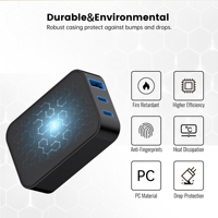 Cargador de Pared USB-C Tommox 65W PD 3.0/QC3.0 con Protección OTP y Enchufe Plegable EU para Portátiles y Teléfonos Móviles