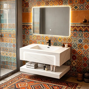 Meuble-<span class=keywords><strong>lavabo</strong></span> mural résistant à l'eau en ardoise, plusieurs couleurs, avec miroir éclairé et <span class=keywords><strong>lavabo</strong></span> en céramique, idéal pour appartement - Product Image 4