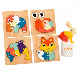 <span class=keywords><strong>Puzzle</strong></span> <span class=keywords><strong>en</strong></span> bois épais pour tout-petits, blocs 3D à assembler animaux et véhicules, jouet éducatif pour développer la motricité fine - Product Image 1