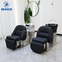 Fauteuil de lavage électrique noir moderne MOOLIN avec lit de massage et bassin en céramique pour usage en salle de sport et en salon