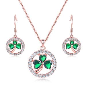 S420 الكلاسيكية المرأة الخضراء يترك البرسيم شكل AAA + مكعب زركونيا 2 الألوان أقراط وقلادة طقم مجوهرات - Product Image 2