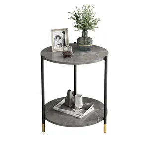 pequeña mesa de café gris Suppliers-Mesa de centro Rock para sala de estar, sofá simple y moderno, mesa lateral ligera de lujo, pequeña y redonda