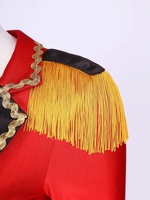 Costume de ringmaster pour femme, combinaison de cirque rouge avec péplum, épaulettes à franges dorées, manches longues, tenue de spectacle de scène, déguisement d'Halloween