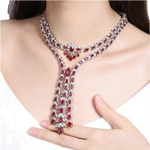 Collier de luxe en rubis taillé poire, bijoux de mode délicats en pierre pour femmes, boucles d'oreilles, vente en gros - Product Image 2