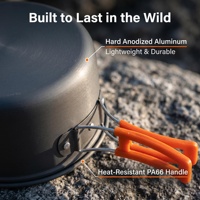 Ensemble de cuisine de camping en aluminium anodisé de 1,375 kg avec 4 casseroles, 3 couvercles, poêle antiadhésive, kit de cuisson pour le plein air, la randonnée en groupe, OEM ODM