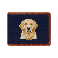 Dompet Golf Kulit Asli Needlepoint dengan Pola Bordir Kustom, Tempat Kartu, Dompet Kulit Full Grain untuk Pria, Aksesoris Golf