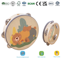 Wooden Kids Tambourine Natural Wood Percussion Musical Toy with Metal Jingles Montessori Sensory Rhythm Instrument for Kids