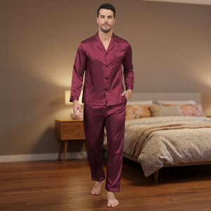 Ensemble pyjama en satin premium pour homme, 2 pièces, manches longues, boutonné, vêtements de nuit, vêtements de détente, pyjama pour homme, doux comme de la soie, vêtements de maison - Product Image 4