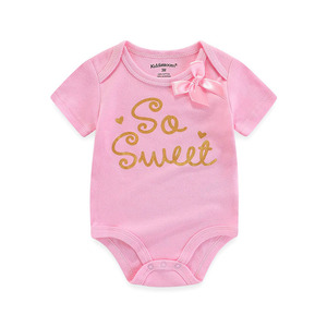 Vente en gros en stock 0-24M Combinaison unisexe en coton biologique mignonne à manches courtes avec fermeture à boutons pression respirante et douce pour bébé - Product Image 5