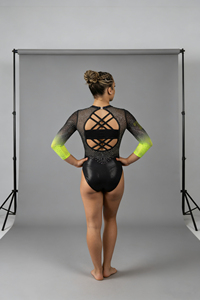 <span class=keywords><strong>Justaucorps</strong></span> de gymnastique pour filles, à manches longues, avec strass scintillants, 100% nylon, noir, <span class=keywords><strong>vert</strong></span> néon, vêtements d'entraînement - Product Image 5