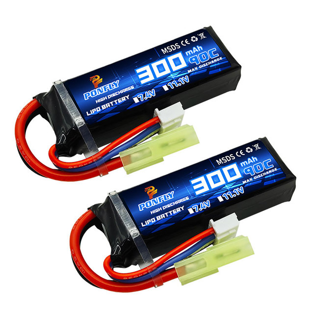 PONFLY High Rate Lithium Lipo Battery 300mAh 7.4V 11.1V 90C 2S 3S Lipo Battery for Micro FPV Racing Drone RC Car Battery