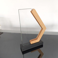 Trophée en cristal gravé sur mesure avec base en bois massif, plaque de récompense en verre vierge pour événements d'entreprise, reconnaissance et souvenirs