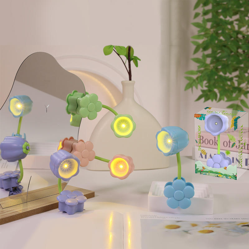 Aesthetic Flower Shape LED Clip Lamp Mini Portable Reading Light Strong ...