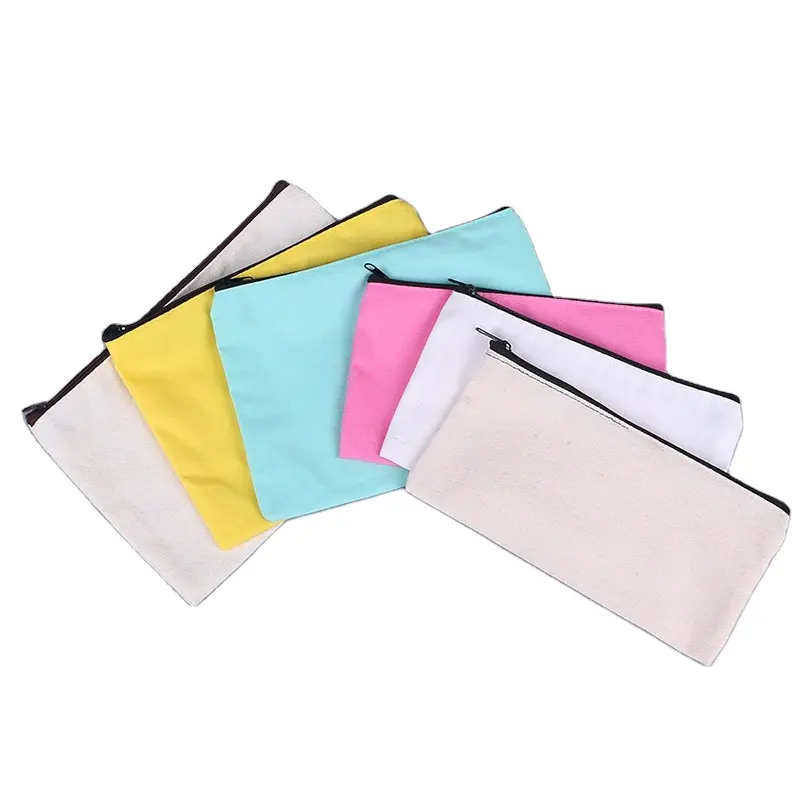 Pochette en toile de coton avec fermeture éclair, porte-crayon avec logo imprimé, vente en gros,