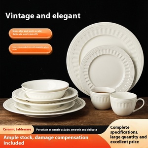 Vaisselle en céramique moderne de luxe à motifs en relief, Assiette occidentale, Bol chapeau de paille, Assiette à poisson, Assiette à fruits rétro de luxe léger - Disponible en détail - Product Image 2