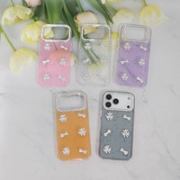 Coque de téléphone 3D avec fleurs en perles, strass et nœuds scintillants pour iPhone X/11/12/13/14/15/16/17 Redmi, antichoc, mignonne et protectrice pour filles